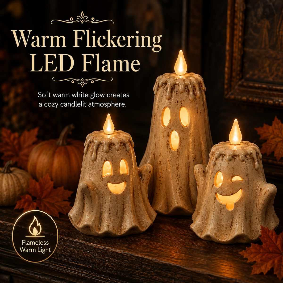 3-Piece Halloween Ghost Flameless Candleš» Set with Remote Timerš